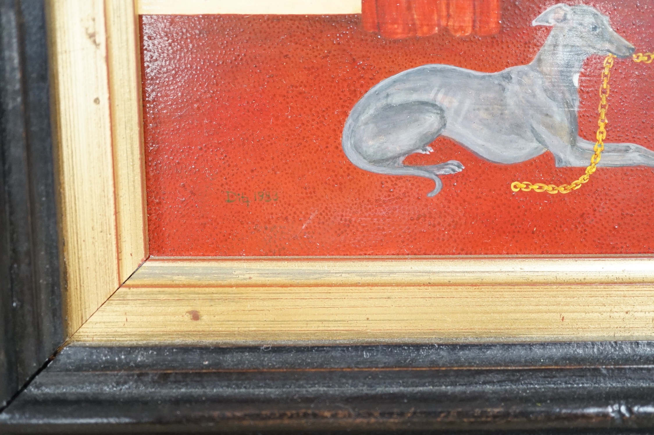 Modern British, oil on board, 'Dressing the Christmas Tree', initialled DTG and dated 1983, 19 x 24.5cm